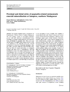 Proximal and distal styles of pegmatite-related metasomatic emerald mineralization at Ianapera, southern Madagascar